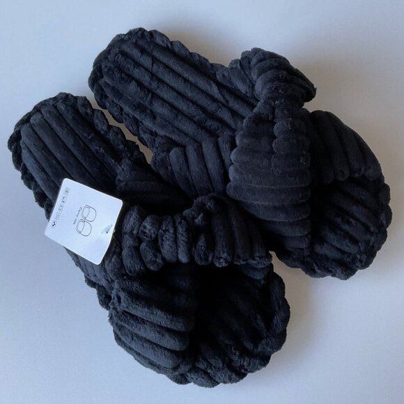 HOUSE SPA SLIPPERS FAUX FUR SLIPPERS , CROSS BANDS ANTI-SKID SOLE - Picture 9 of 10